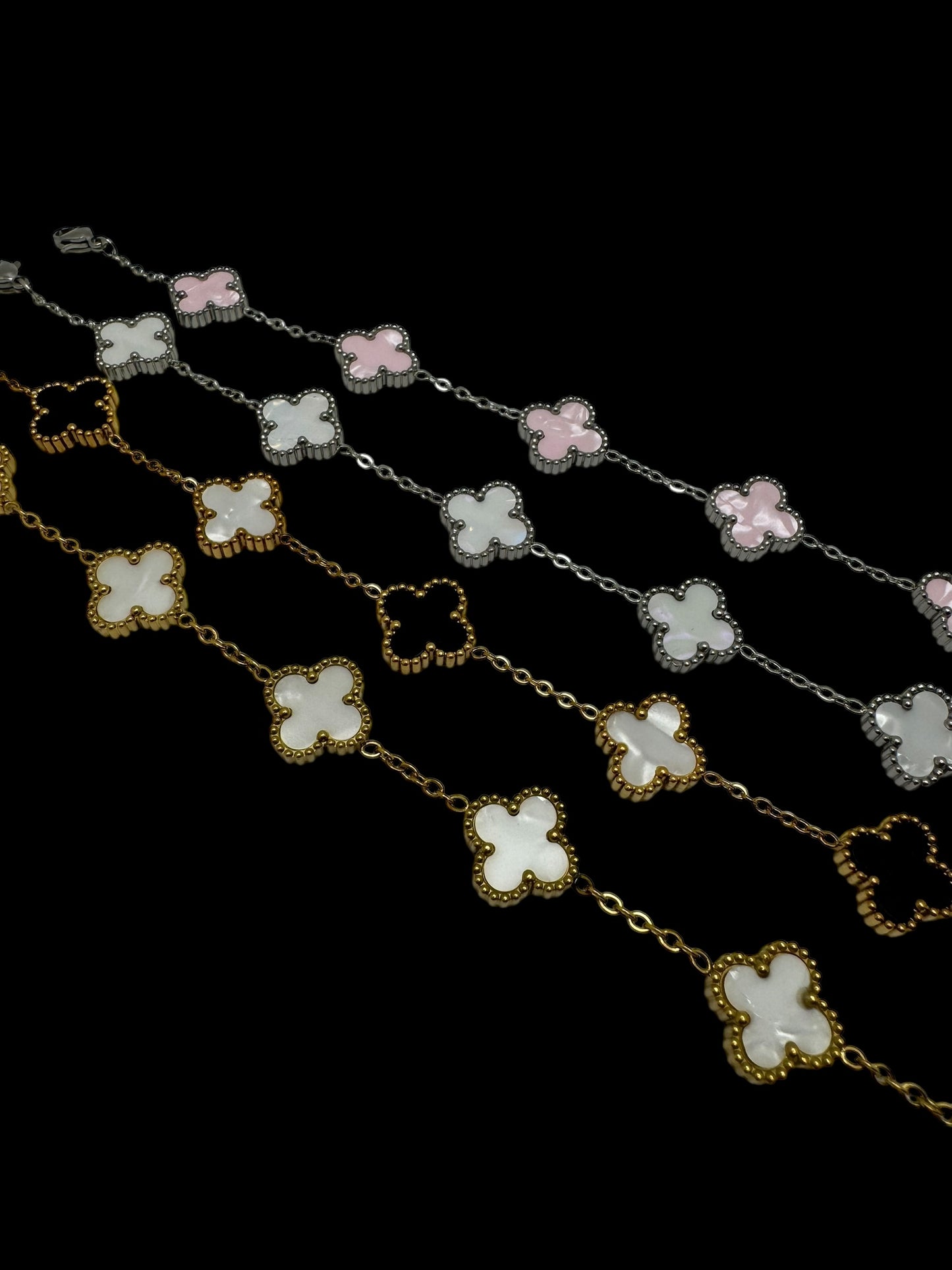 Pink and Silver Clover Bracelet