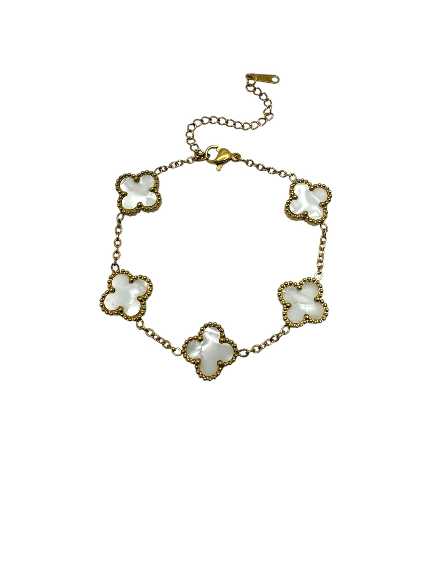 Stainless Steel White And Gold Clover Bracelet