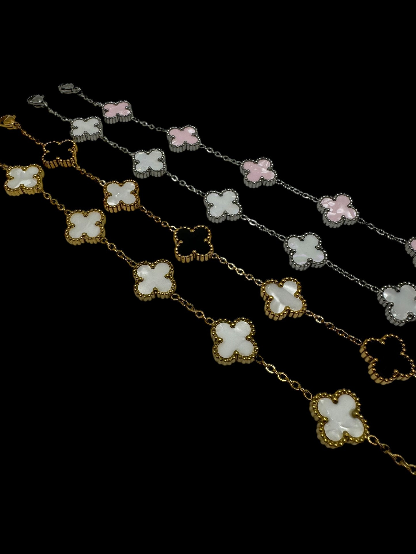 Pink and Silver Clover Bracelet