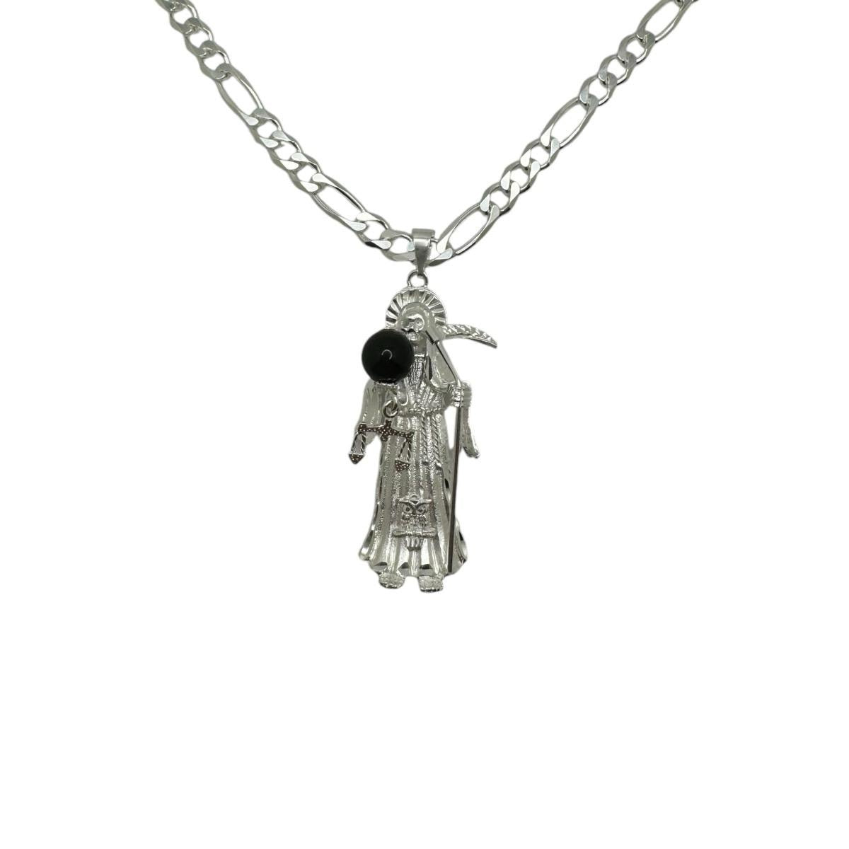 925 Santa Muerte Necklace Black Stone