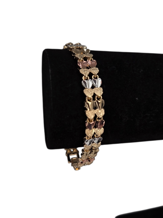 3 Tone Heart Stack Bracelet