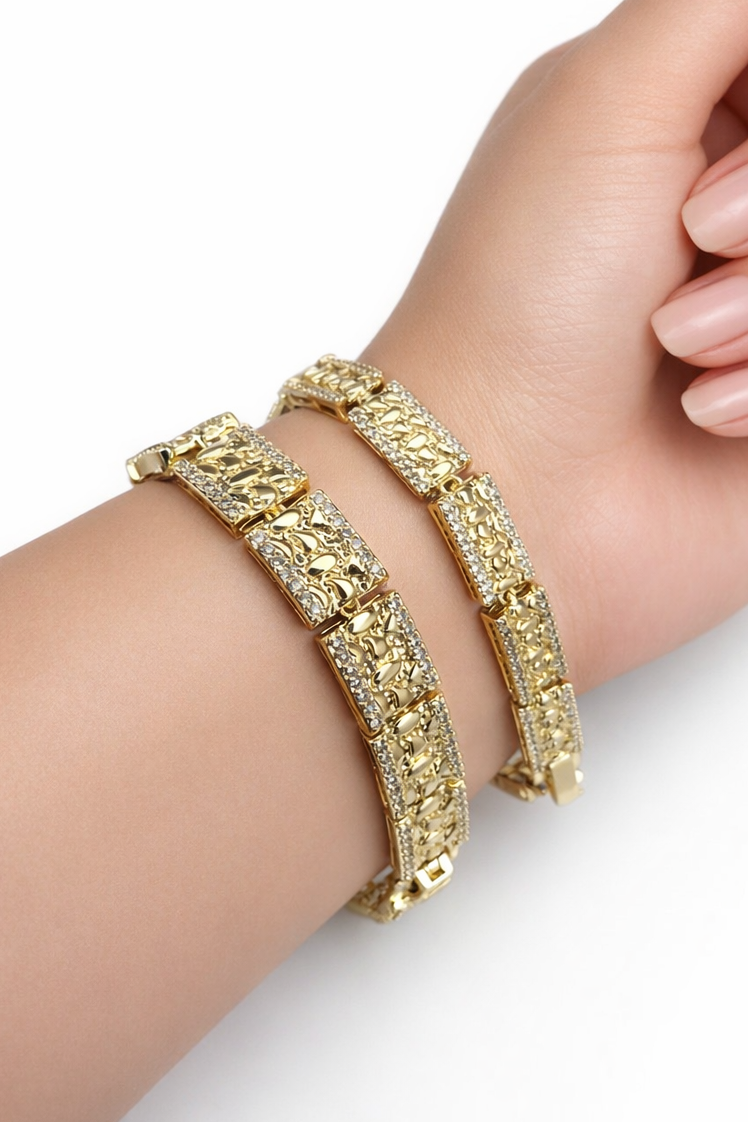 Gold Nugget CZ Stone Bracelet
