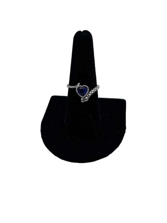 925 Blue Heart Snake Ring - Size 7