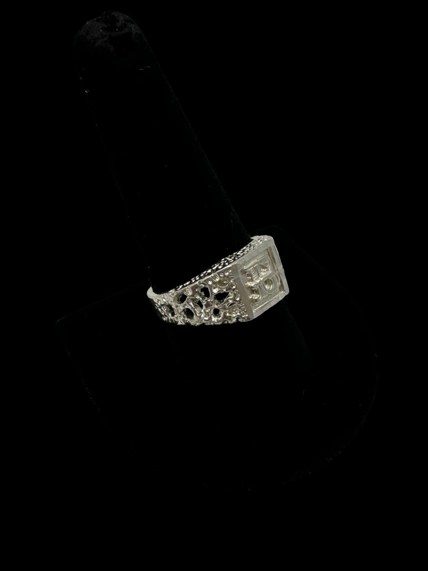 925 Sterling Silver Initial “B” Nugget Ring