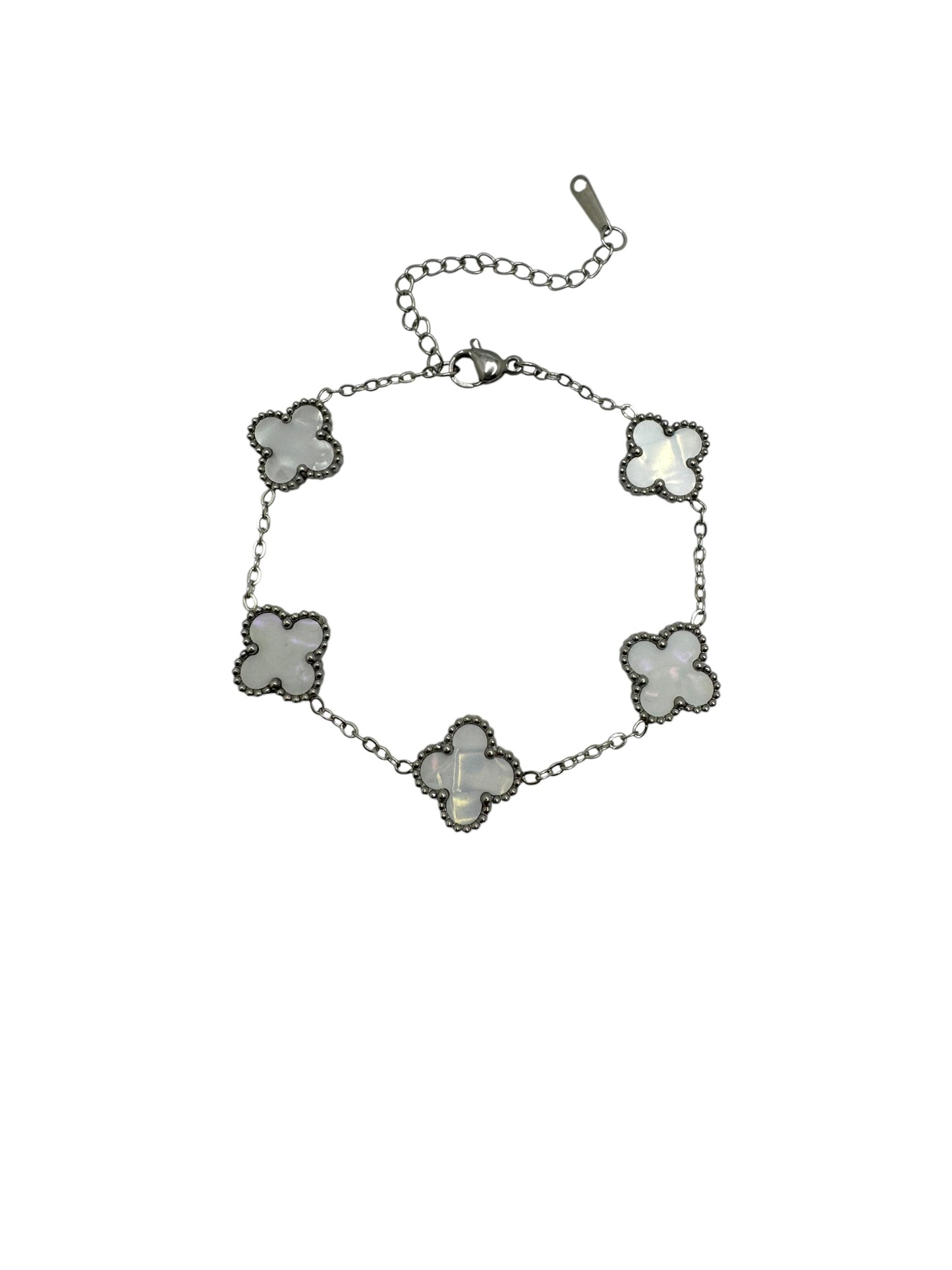 Silver & White Clover Bracelet