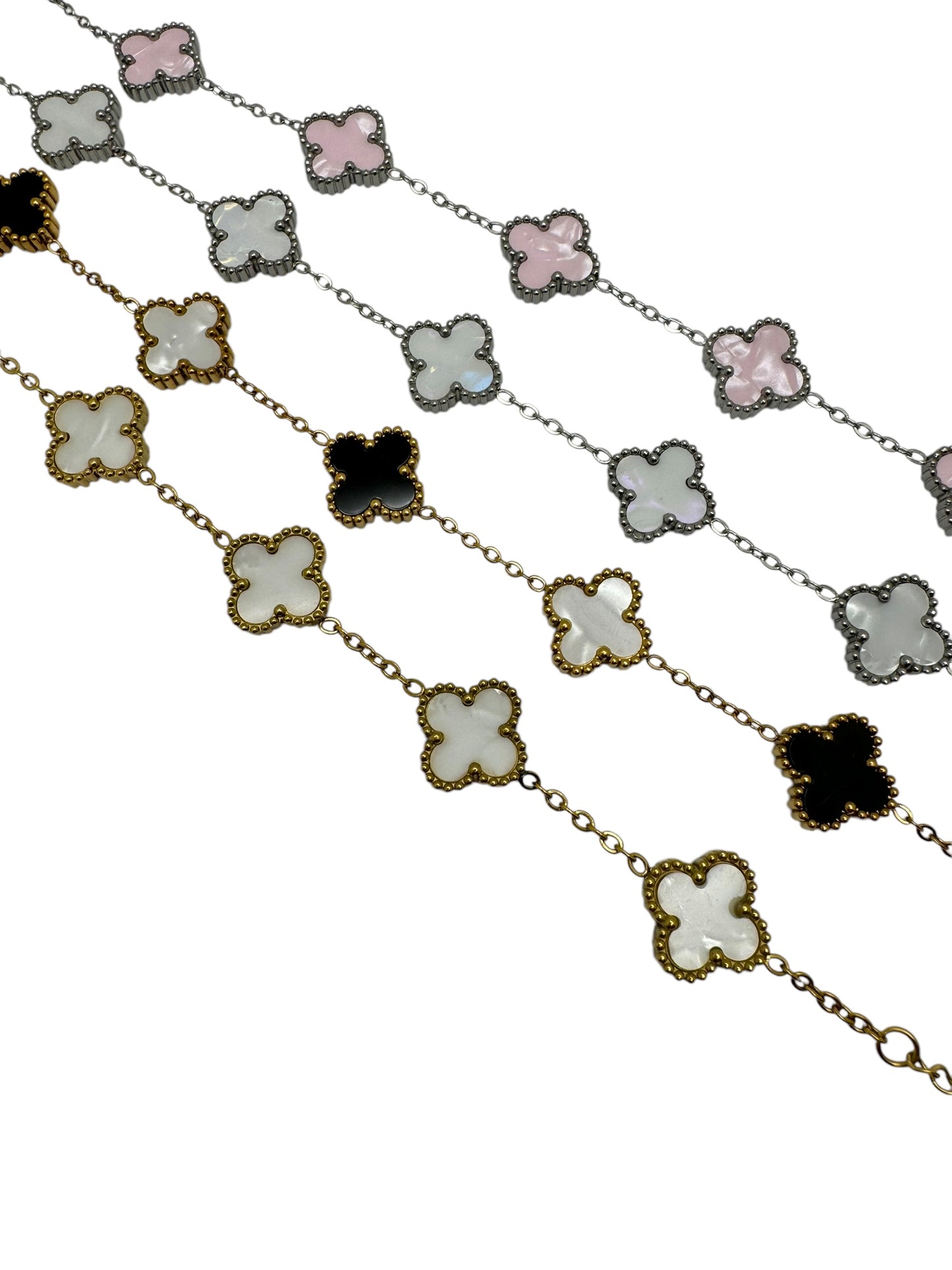 Silver & White Clover Bracelet