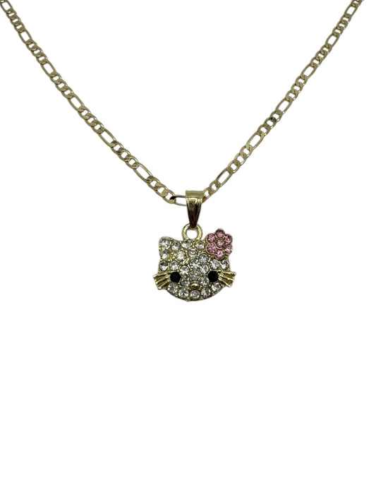 Pink Hello Kitty Necklace with CZ Stones