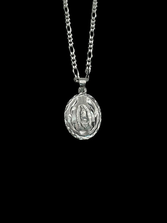 925 Sterling Silver Virgencita / Virgen Mary Necklace Diamond Cut Design