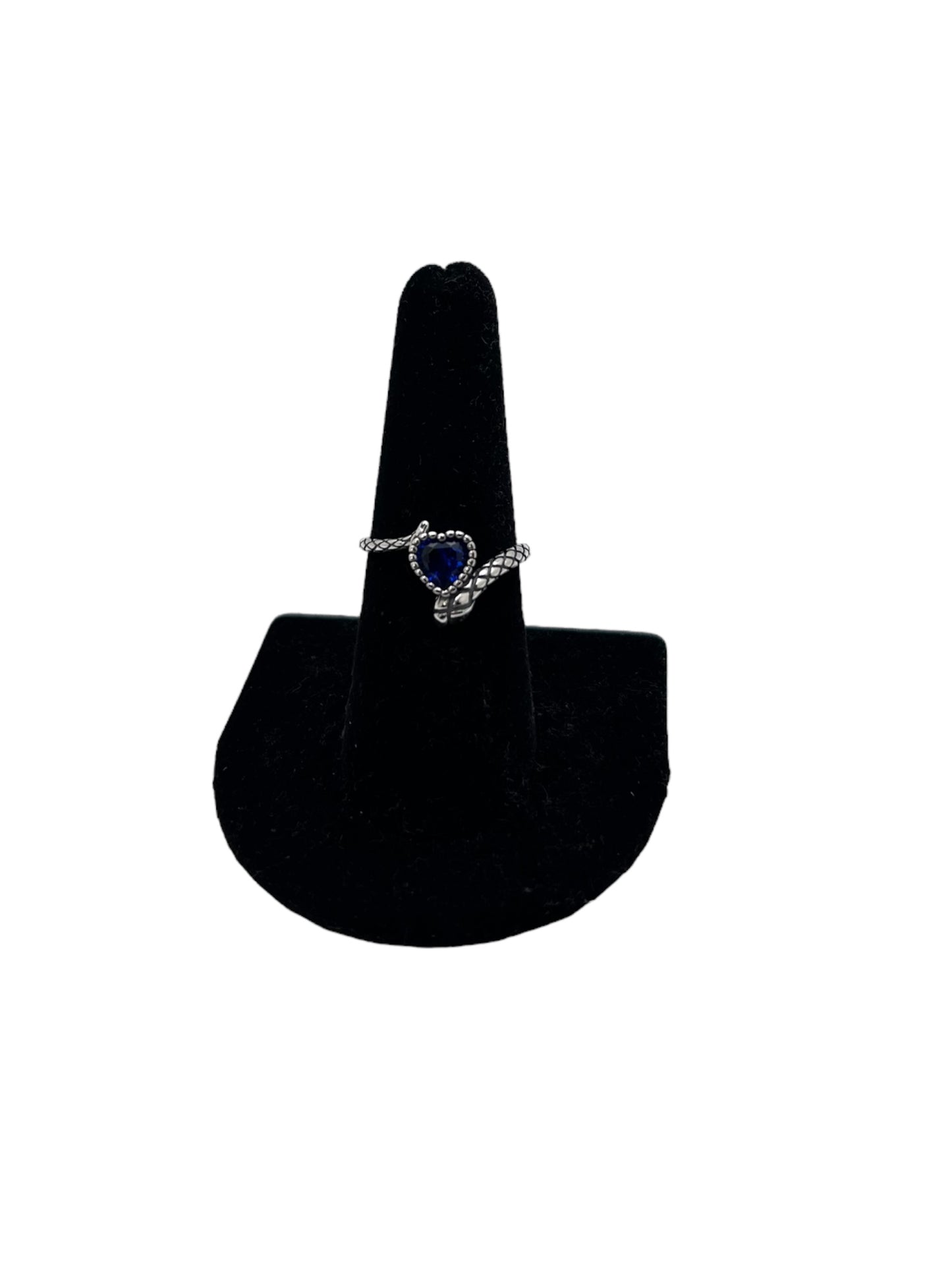 925 Blue Heart Snake Ring - Size 7