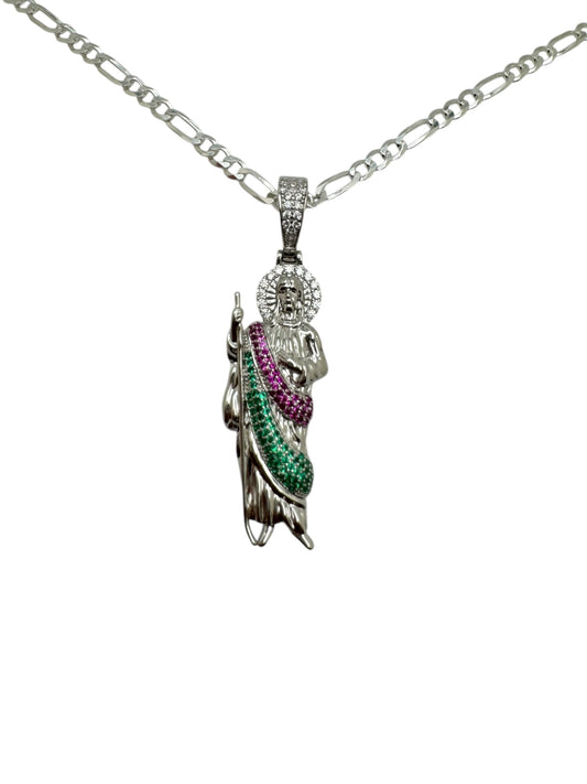 925 San Judas  Purple and Green Stone Necklace