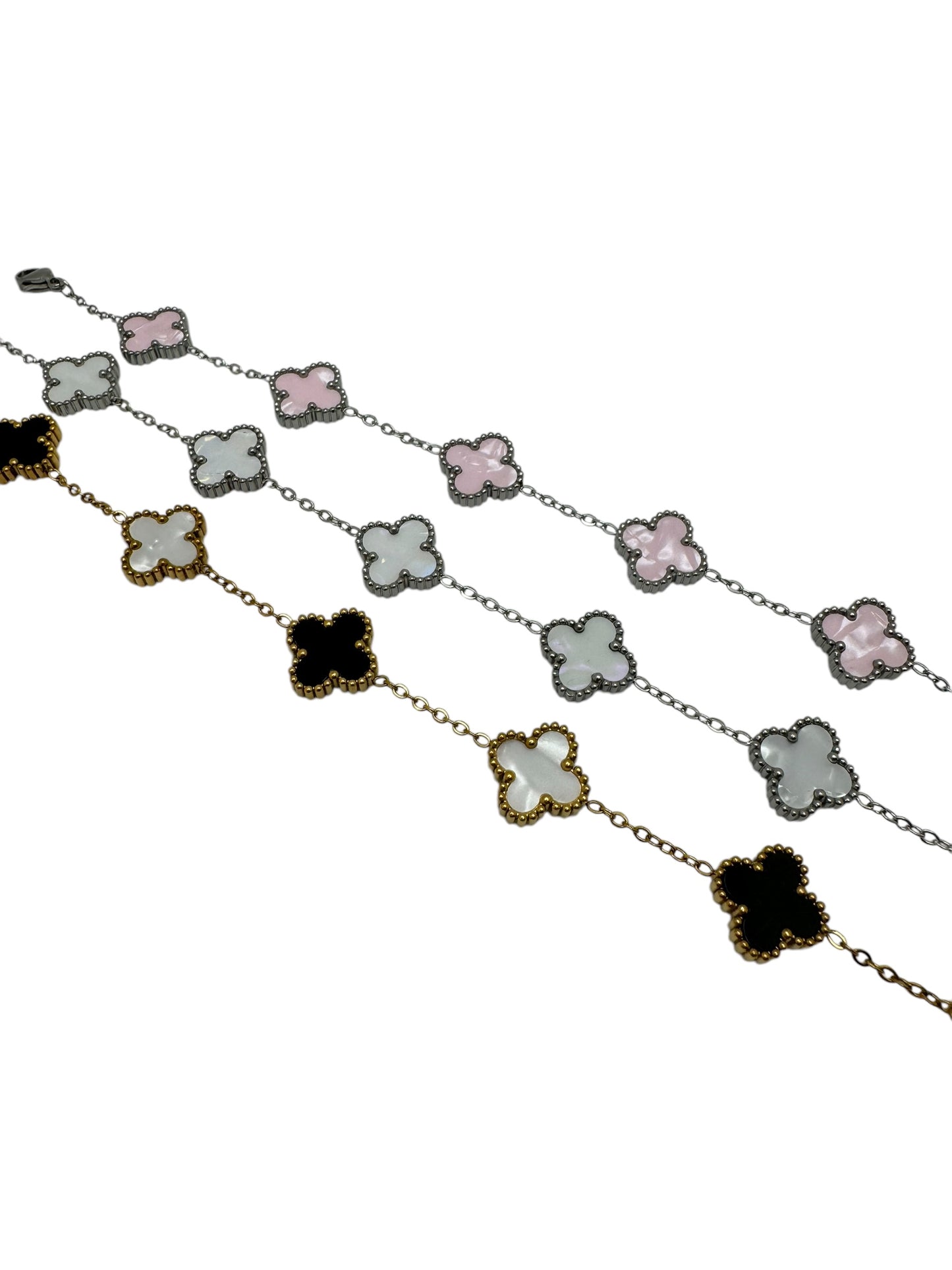Silver & White Clover Bracelet