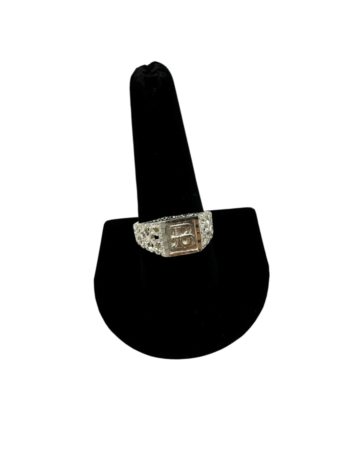 925 Sterling Silver Initial “B” Nugget Ring