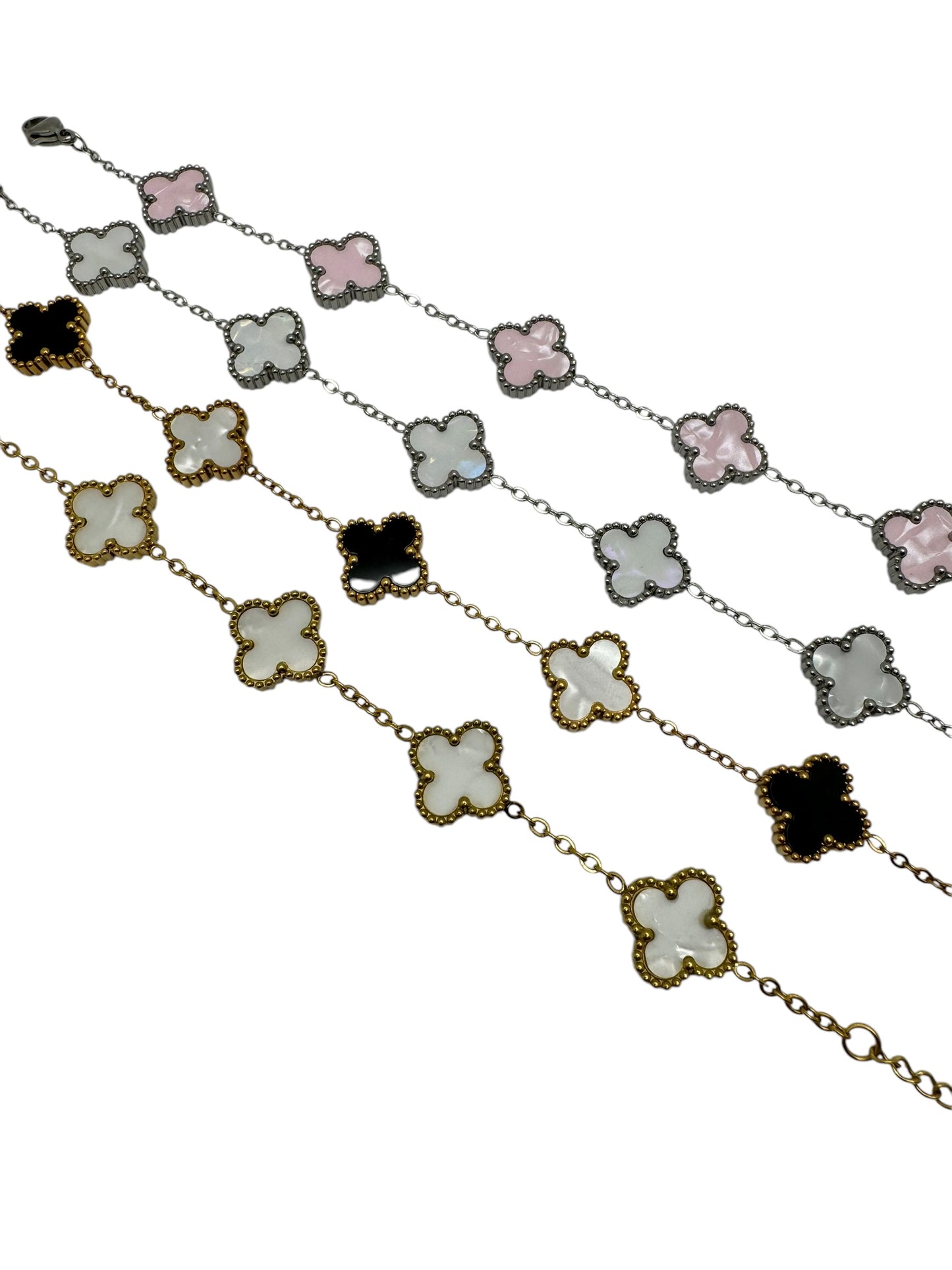 Silver & White Clover Bracelet