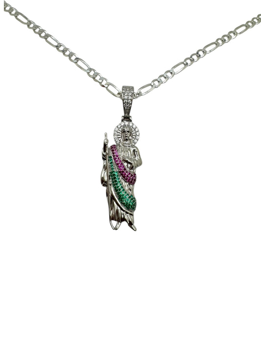 925 San Judas  Purple and Green Stone Necklace