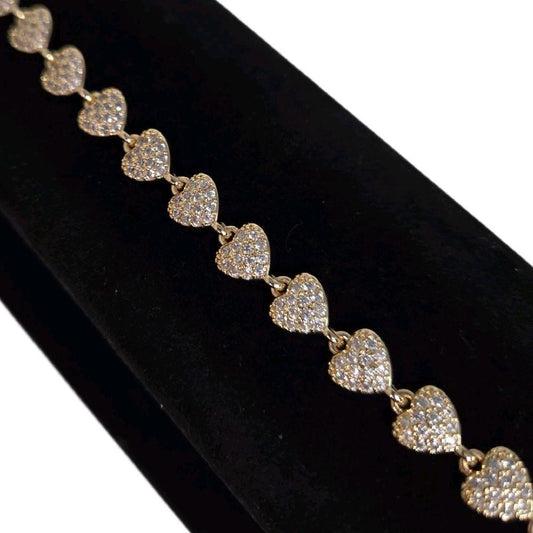 Heart Stone Gold Bracelet 7.5” Cubic Zirconia Stones Rhinestone Decorated Bangle for Women