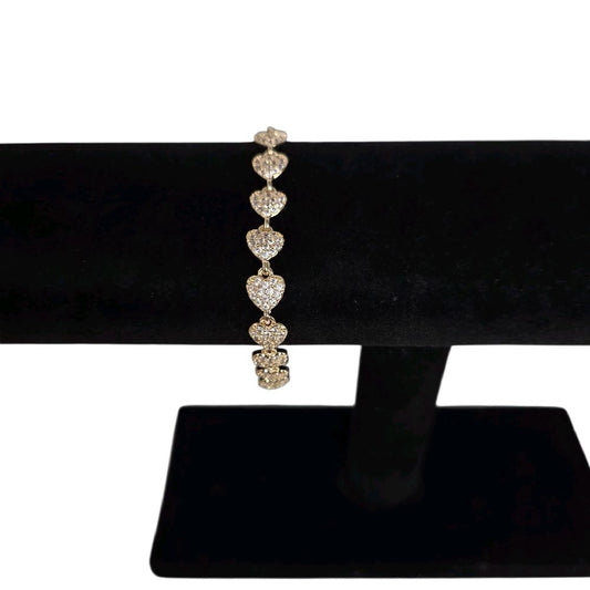 Heart Stone Gold Bracelet 7.5” Cubic Zirconia Stones Rhinestone Decorated Bangle for Women