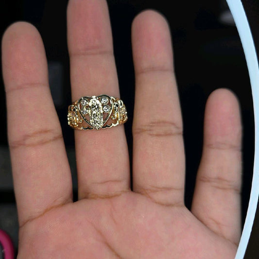Virgin Mary Gold Heart Ring For Women