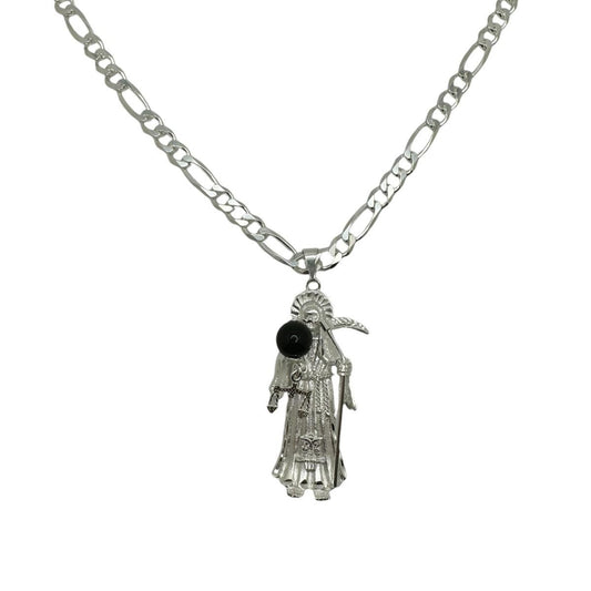 925 Santa Muerte Necklace Black Stone