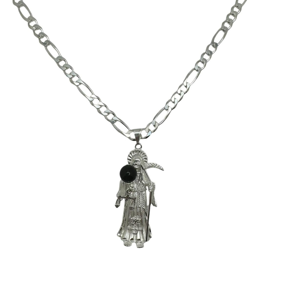 925 Santa Muerte Necklace Black Stone