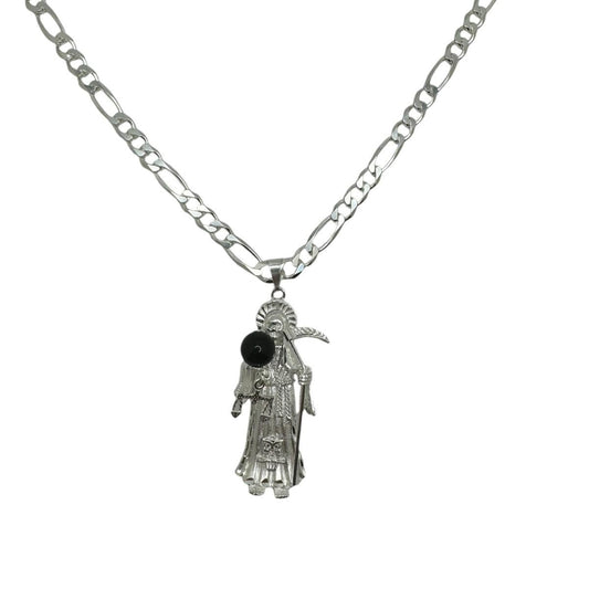925 Santa Muerte Necklace Black Stone