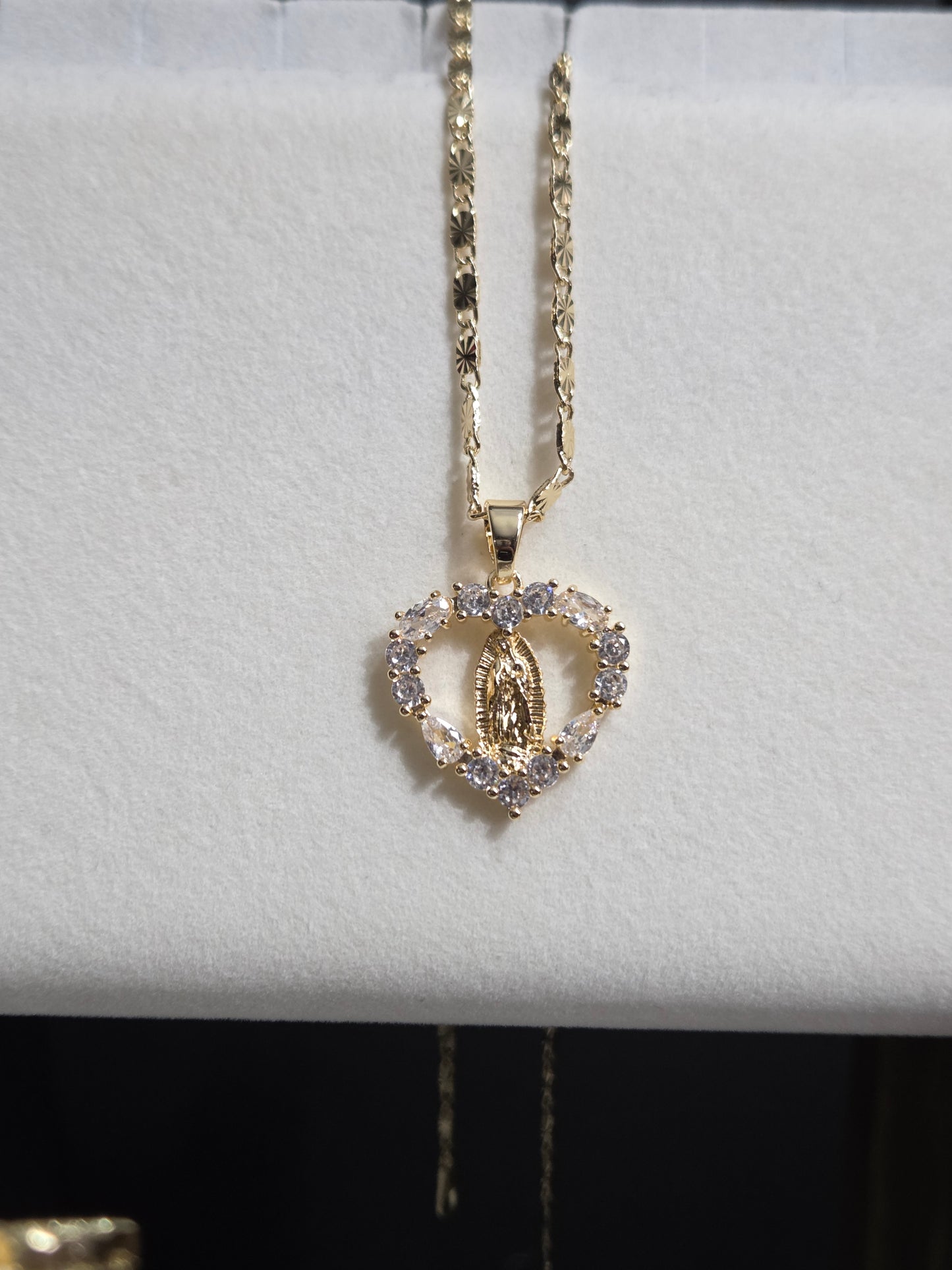 Virgen De Guadalupe Heart Stone Necklace