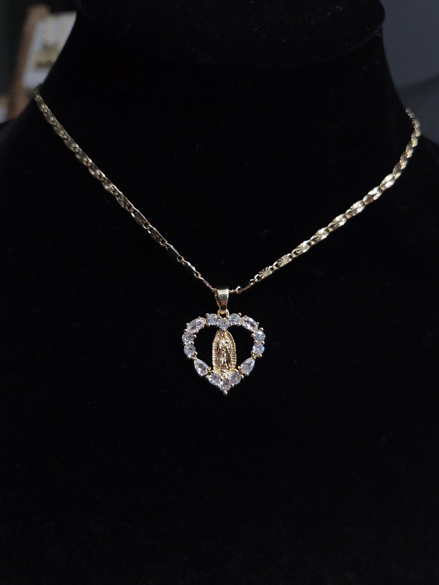 Virgen De Guadalupe Heart Stone Necklace