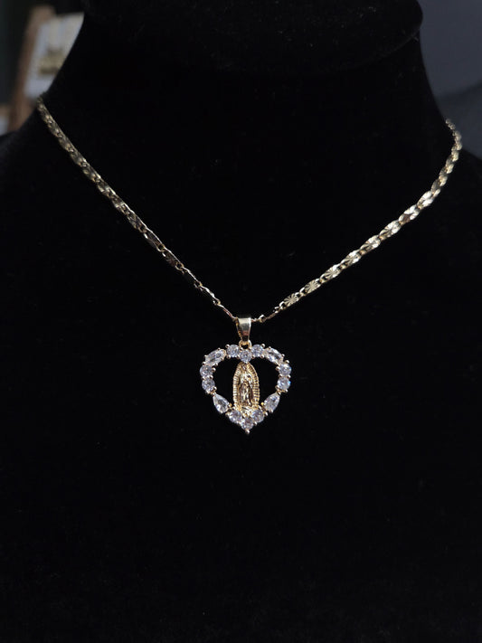 Virgen De Guadalupe Heart Stone Necklace