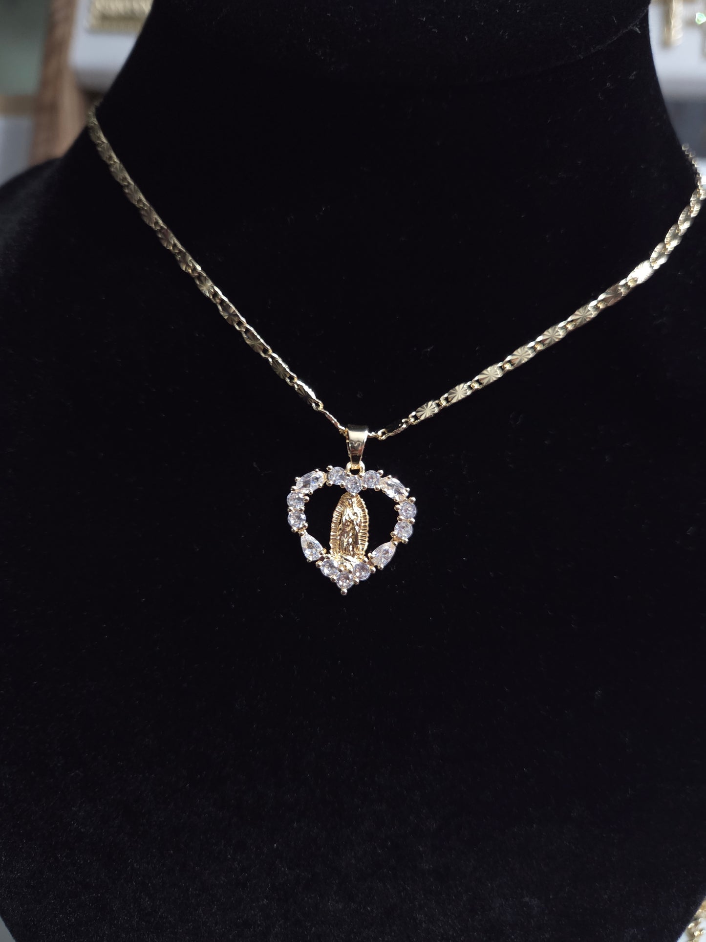 Virgen De Guadalupe Heart Stone Necklace