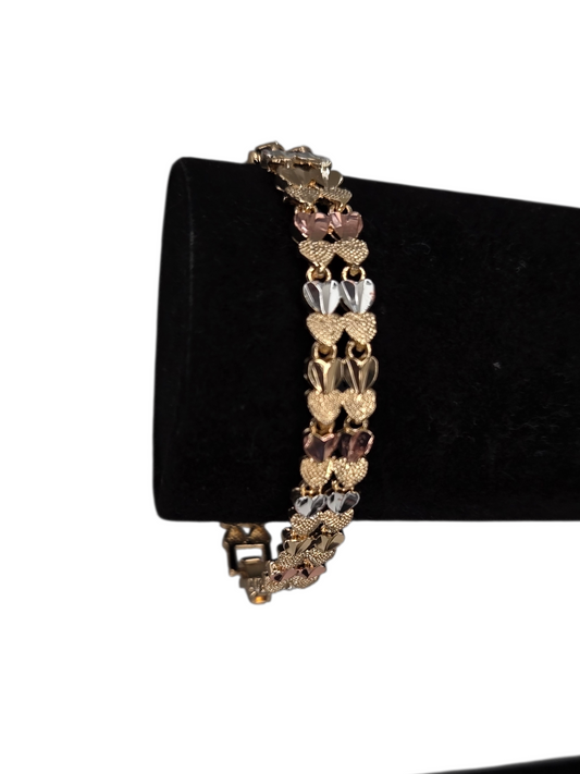 Heart Stack 3 Tone Bracelet