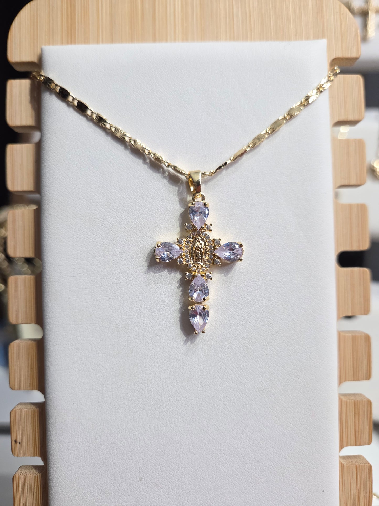 Virgen De Guadalupe Cross Stone Necklaces