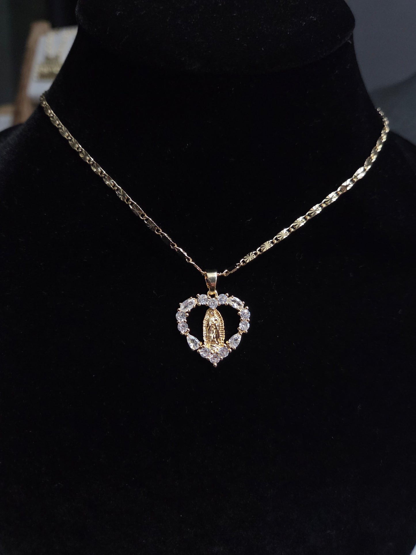 Virgen De Guadalupe Heart Stone Necklace